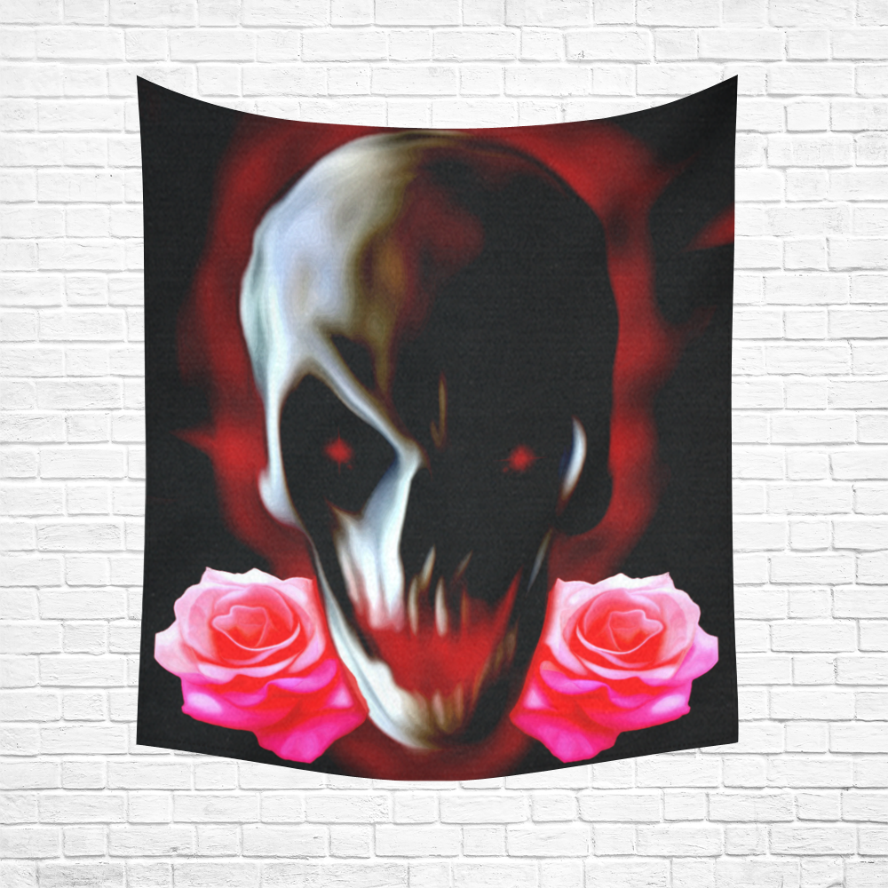 Abstract skull with roses Cotton Linen Wall Tapestry 51"x 60"