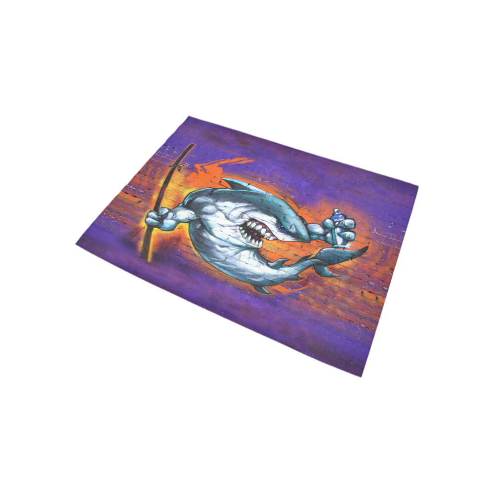 Graffiti Shark Brick Wall Area Rug 5'3''x4'