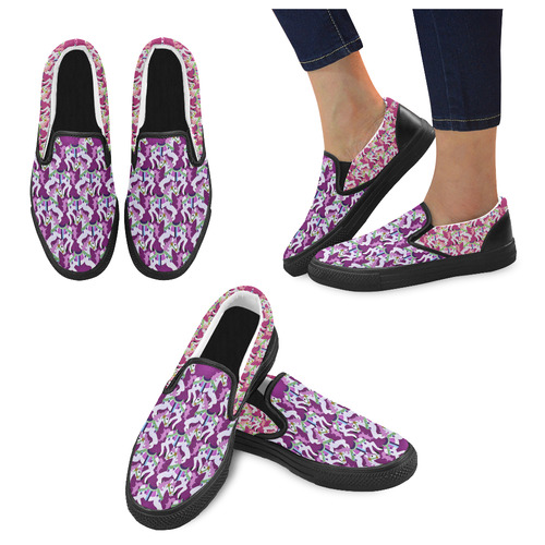 cartoon carousel ponies on pink Women's Unusual Slip-on Canvas Shoes (Model 019)