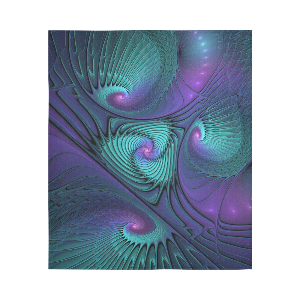 Purple meets Turquoise modern abstract Fractal Art Cotton Linen Wall Tapestry 51"x 60"