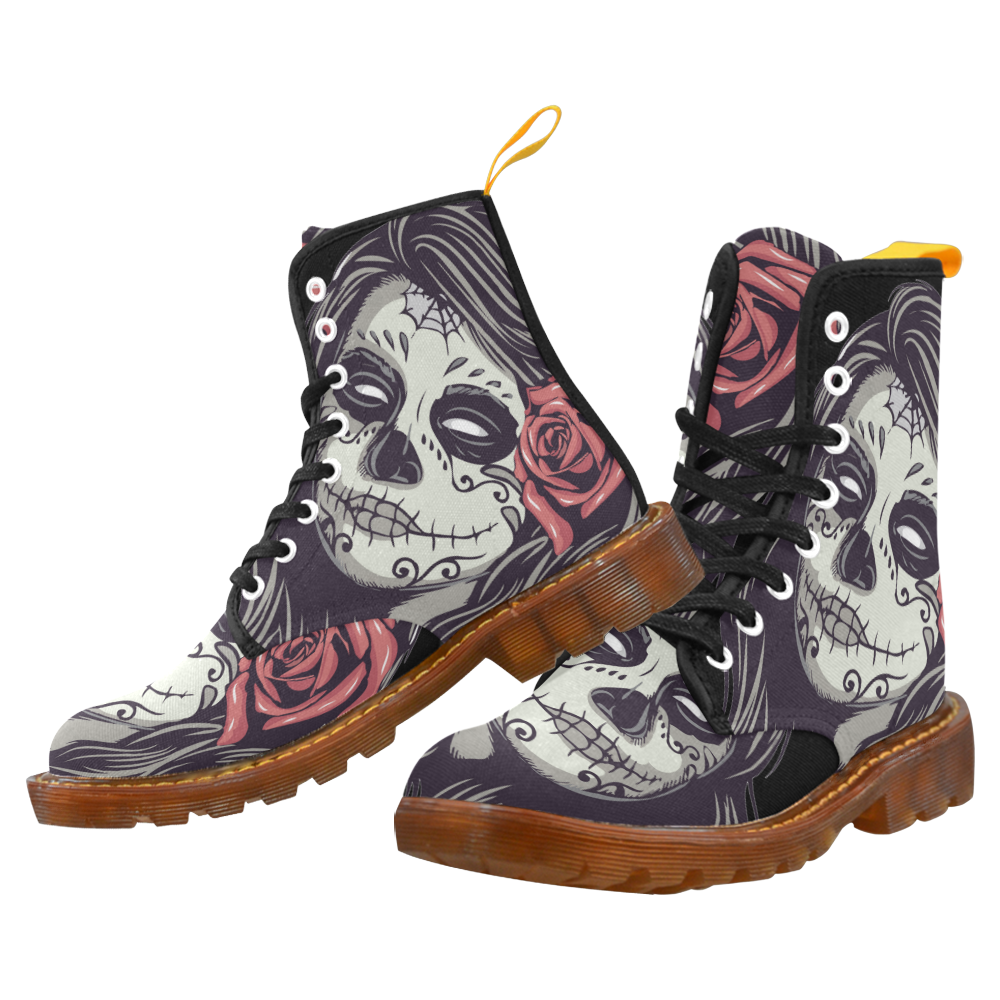 Sugar Skull Day of the Dead Girl Red Rose Martin Boots For Women Model 1203H