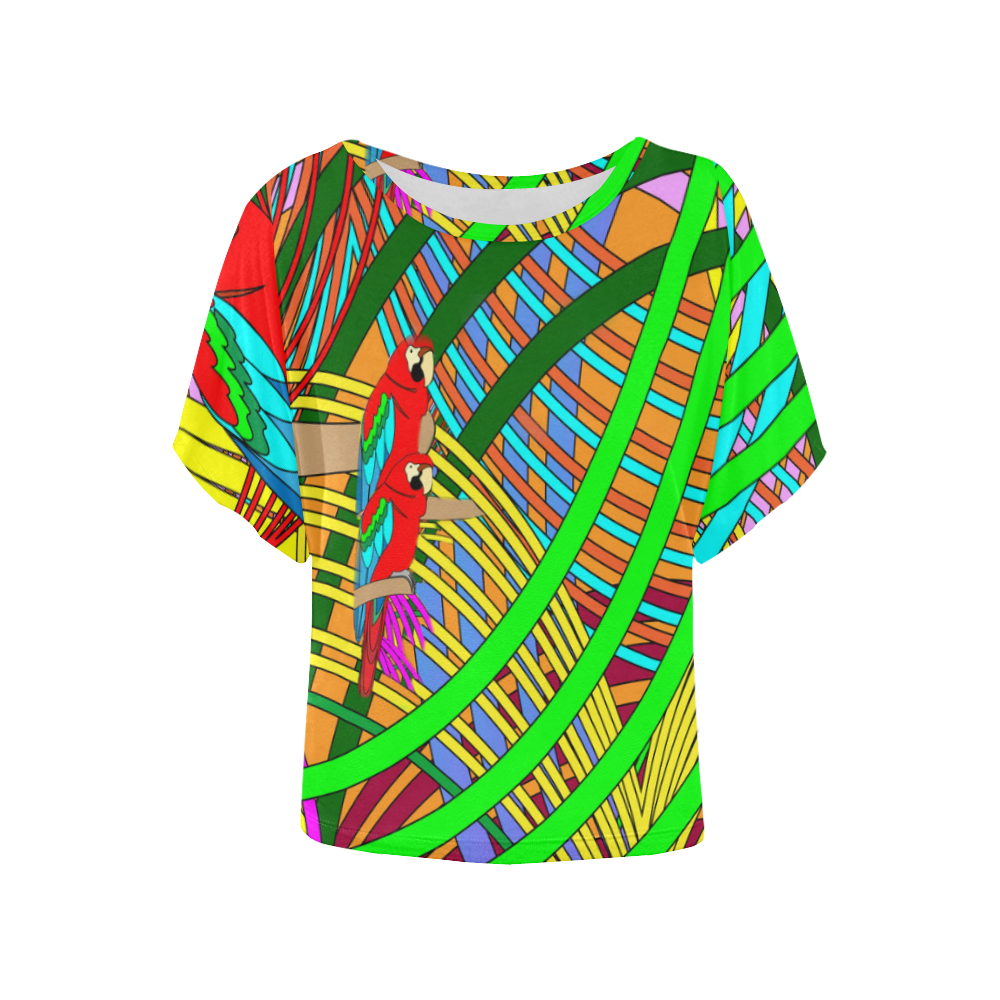 abstract parrot Women's Batwing-Sleeved Blouse T shirt (Model T44)