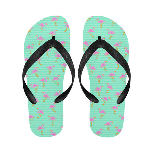 Pink and Green Flamingo Pattern Flip Flops for Men/Women (Model 040)