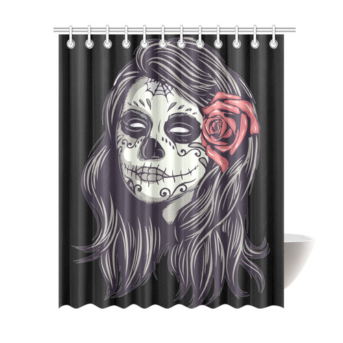 Sugar Skull Day of the Dead Girl Red Rose Shower Curtain 69"x84"