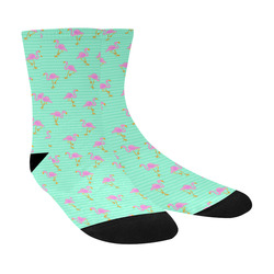 Pink and Green Flamingo Pattern Crew Socks
