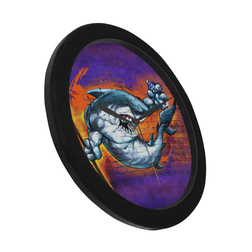 Graffiti Shark Brick Wall Circular Plastic Wall clock