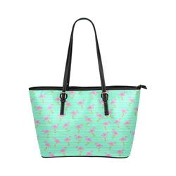 Pink and Green Flamingo Pattern Leather Tote Bag/Small (Model 1651)