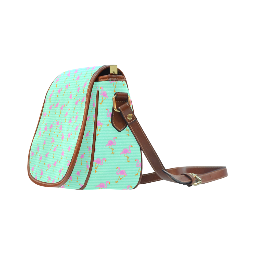 Pink and Green Flamingo Pattern Saddle Bag/Small (Model 1649) Full Customization