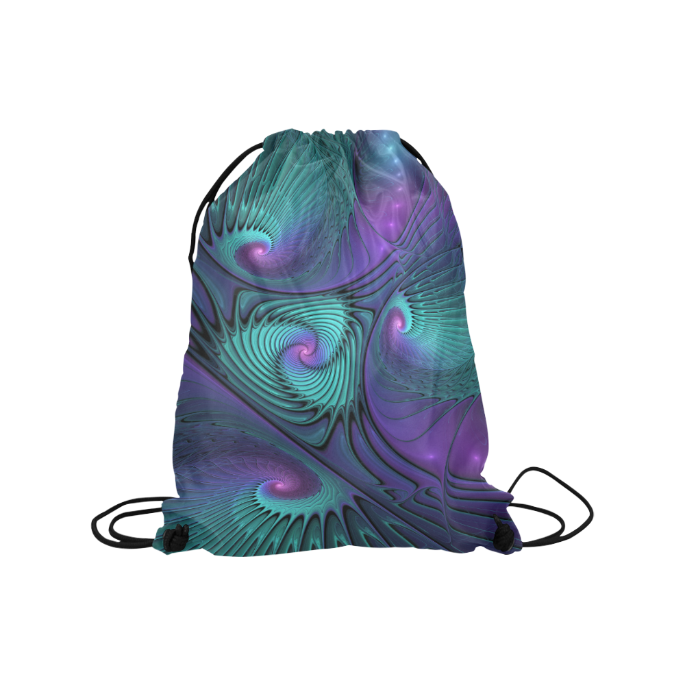 Purple meets Turquoise modern abstract Fractal Art Medium Drawstring Bag Model 1604 (Twin Sides) 13.8"(W) * 18.1"(H)