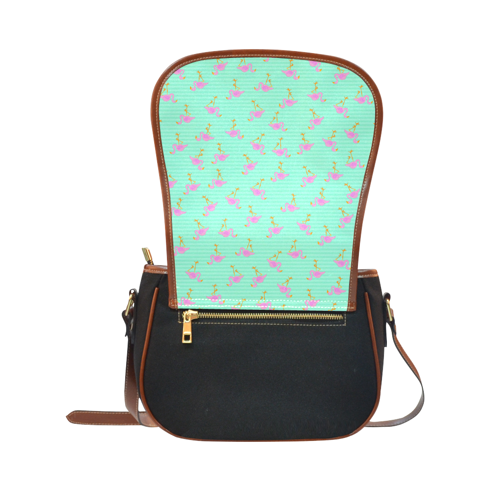 Pink and Green Flamingo Pattern Saddle Bag/Small (Model 1649)(Flap Customization)