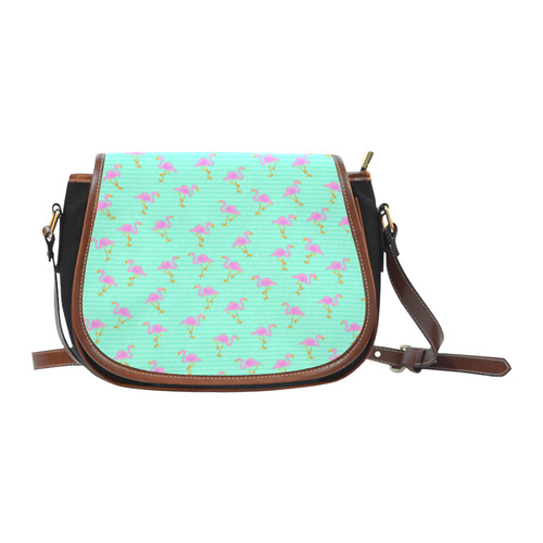 Pink and Green Flamingo Pattern Saddle Bag/Small (Model 1649)(Flap Customization)