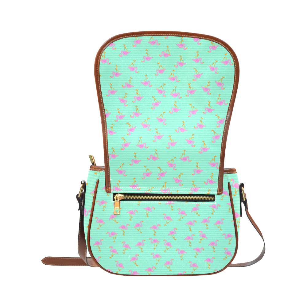 Pink and Green Flamingo Pattern Saddle Bag/Small (Model 1649) Full Customization