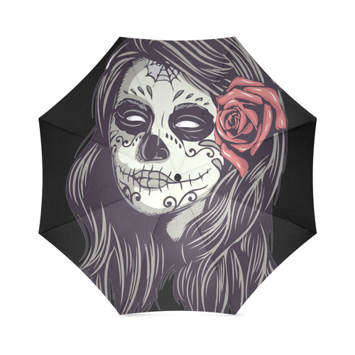 Sugar Skull Day of the Dead Girl Red Rose Foldable Umbrella (Model U01)