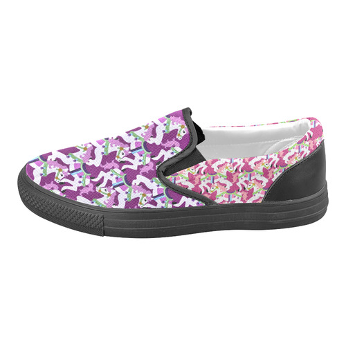 cartoon carousel ponies on pink Women's Unusual Slip-on Canvas Shoes (Model 019)