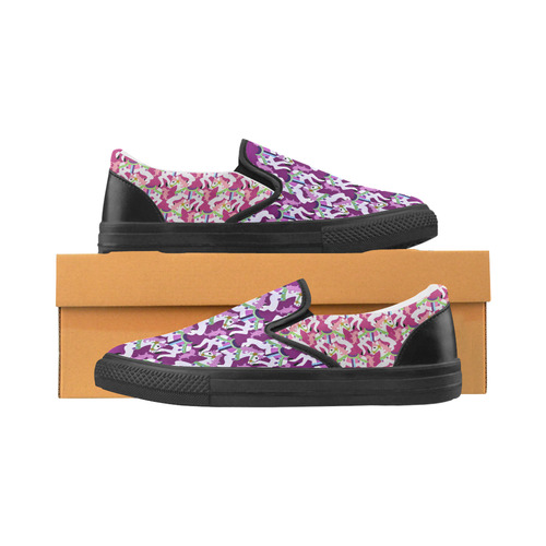 cartoon carousel ponies on pink Women's Unusual Slip-on Canvas Shoes (Model 019)