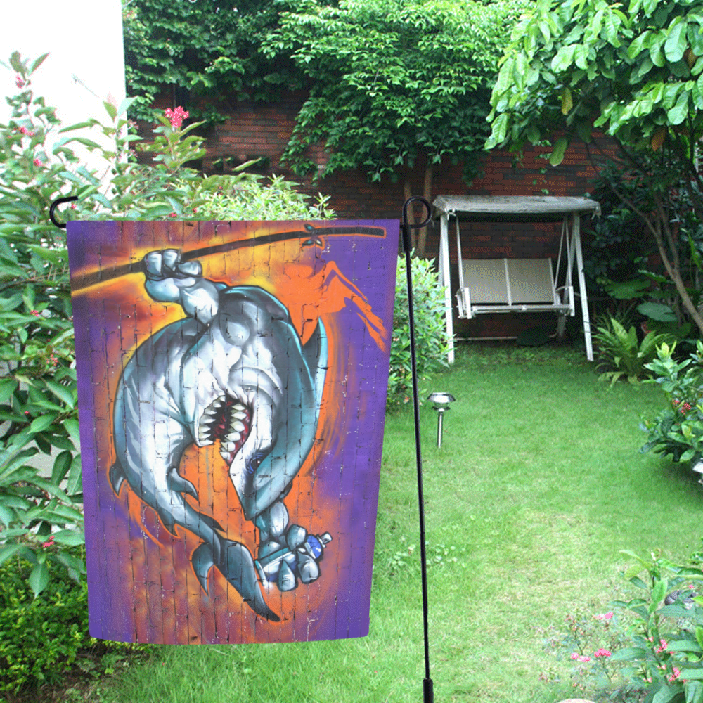 Graffiti Shark Brick Wall Garden Flag 12‘’x18‘’（Without Flagpole）