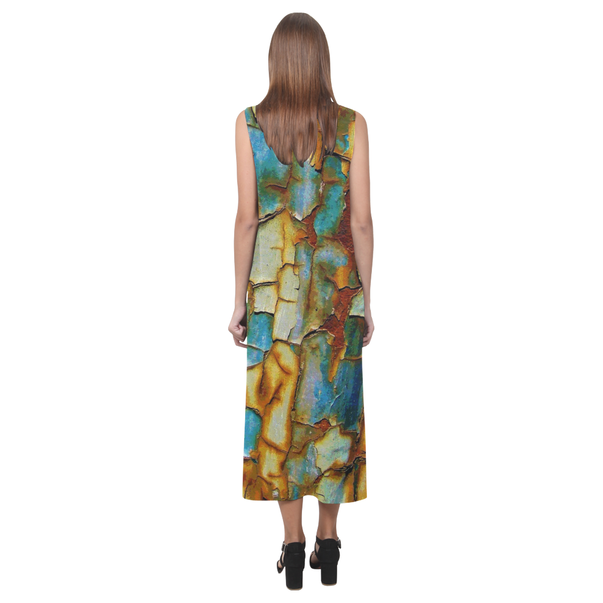 Rusty texture Phaedra Sleeveless Open Fork Long Dress (Model D08)