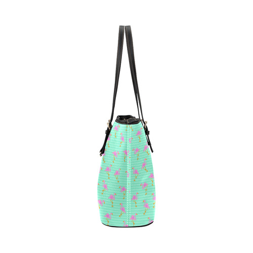Pink and Green Flamingo Pattern Leather Tote Bag/Small (Model 1651)