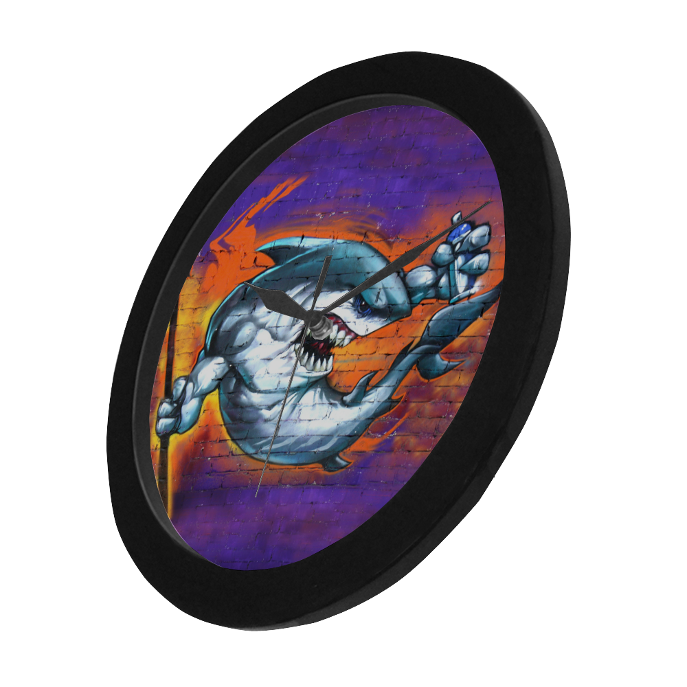 Graffiti Shark Brick Wall Circular Plastic Wall clock