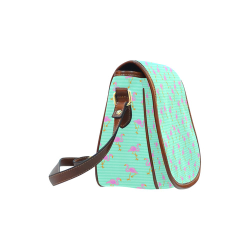 Pink and Green Flamingo Pattern Saddle Bag/Small (Model 1649) Full Customization