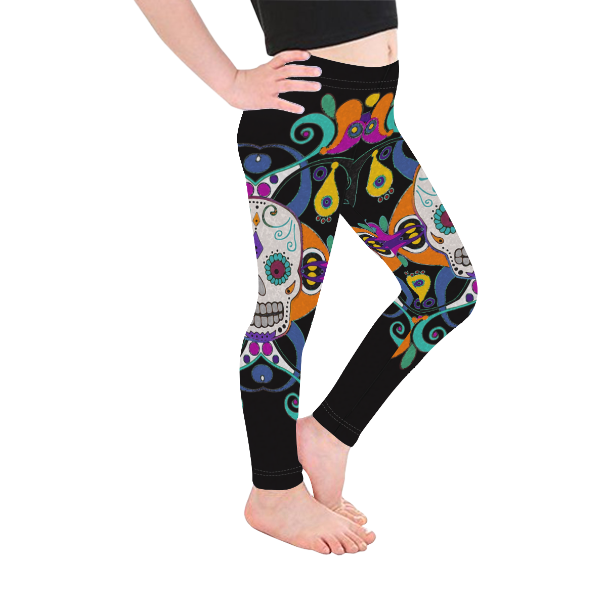 Día De Los Muertos Skull Ornaments Kid's Ankle Length Leggings (Model L06)