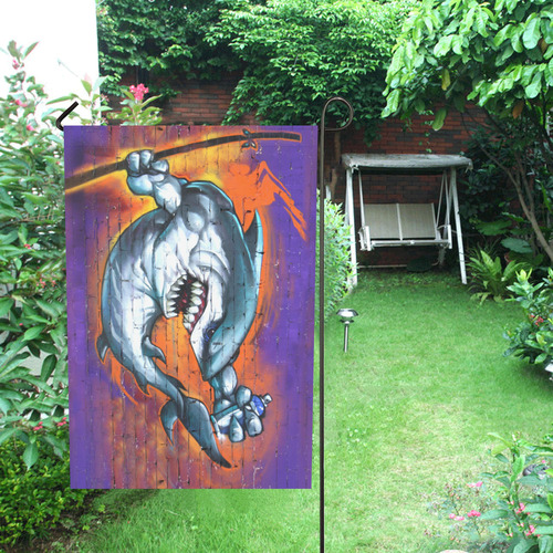 Graffiti Shark Brick Wall Garden Flag 28''x40'' （Without Flagpole）