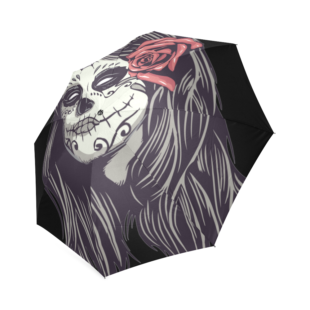 Sugar Skull Day of the Dead Girl Red Rose Foldable Umbrella (Model U01)