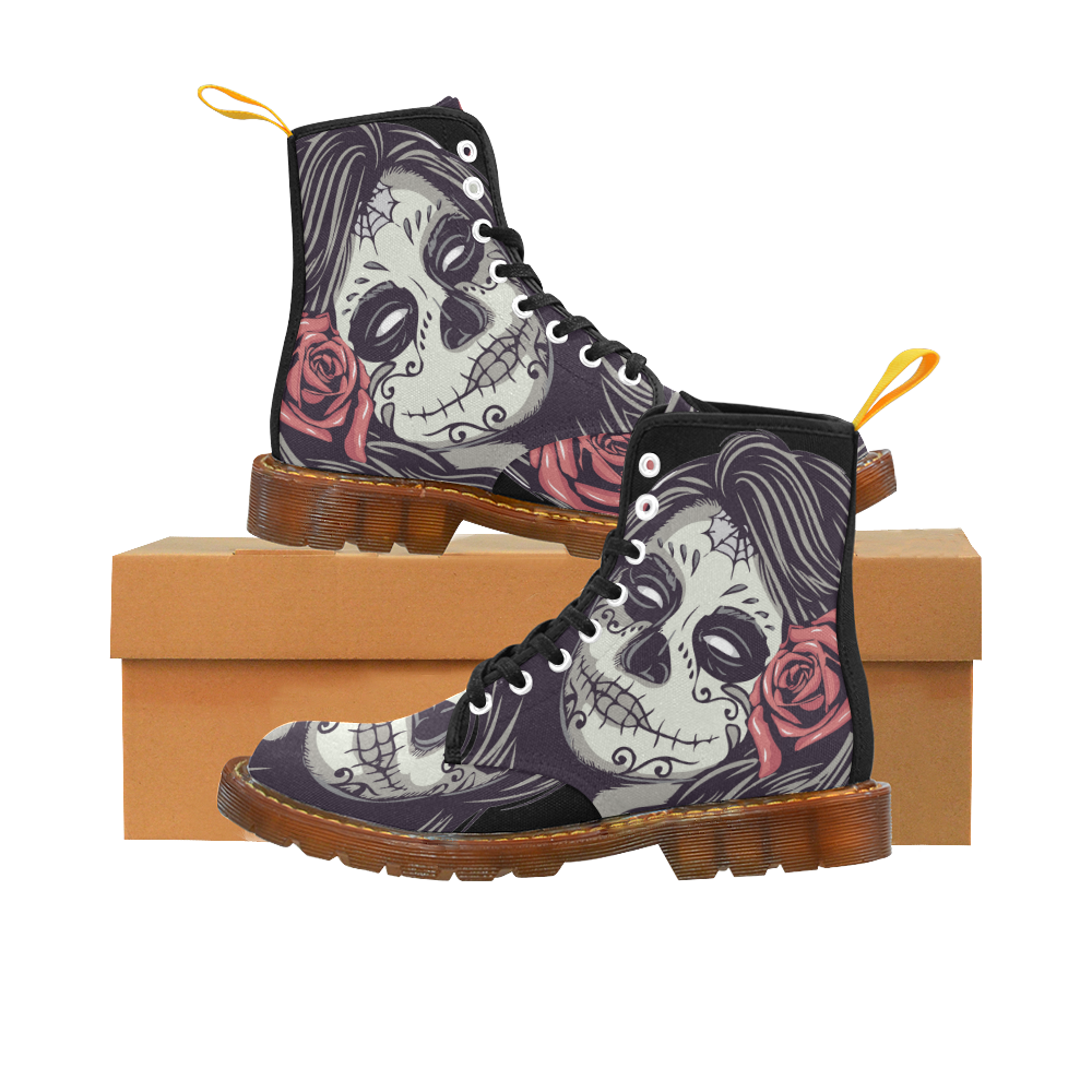 Sugar Skull Day of the Dead Girl Red Rose Martin Boots For Women Model 1203H