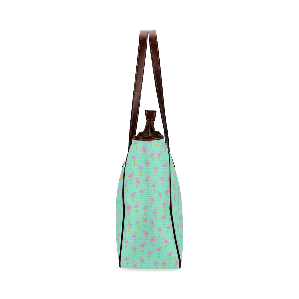 Pink and Green Flamingo Pattern Classic Tote Bag (Model 1644)