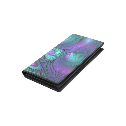 Purple meets Turquoise modern abstract Fractal Art Women's Leather Wallet (Model 1611)