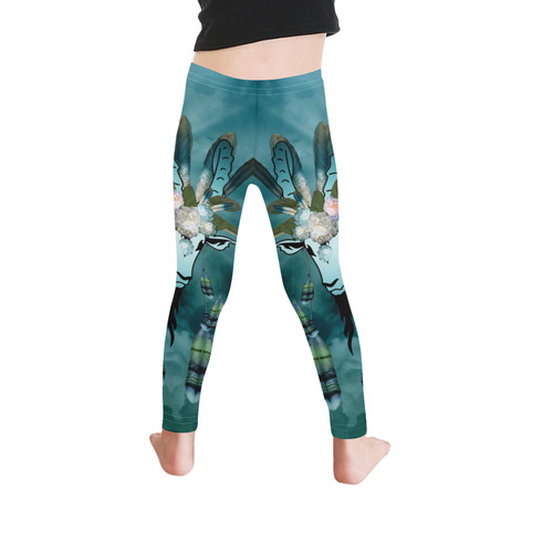The billy goat with feathers and flowers Kid's Ankle Length Leggings (Model L06)