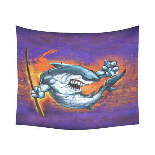 Graffiti Shark Brick Wall Cotton Linen Wall Tapestry 60"x 51"