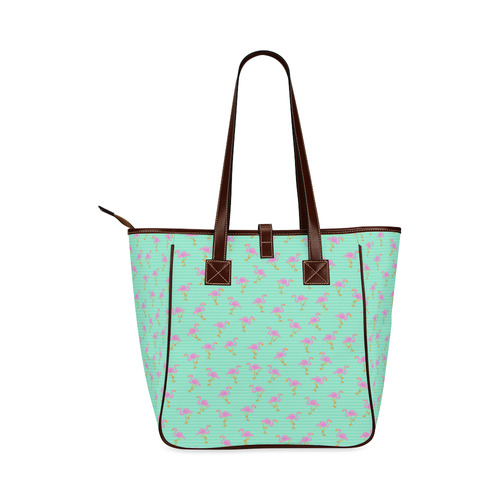 Pink and Green Flamingo Pattern Classic Tote Bag (Model 1644)