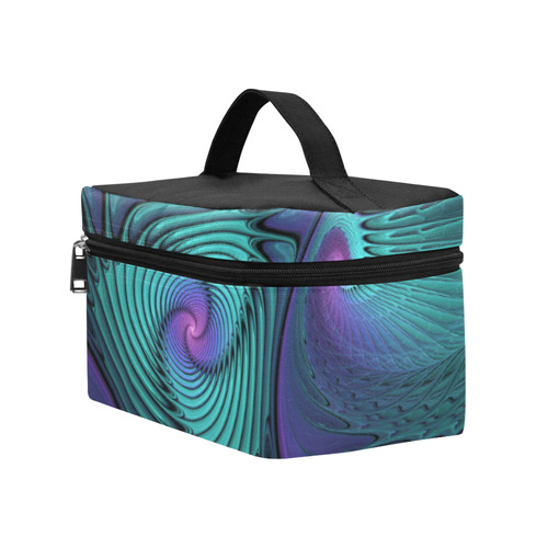 Purple meets Turquoise modern abstract Fractal Art Cosmetic Bag/Large (Model 1658)