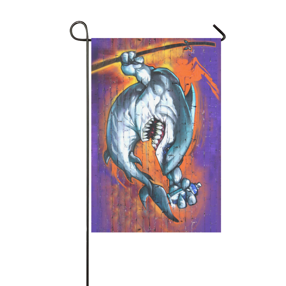 Graffiti Shark Brick Wall Garden Flag 12‘’x18‘’（Without Flagpole）