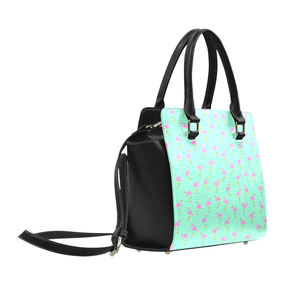 Pink and Green Flamingo Pattern Classic Shoulder Handbag (Model 1653)