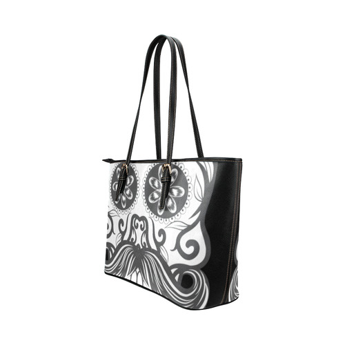 Sugar Skull Floral Pattern Beard Leather Tote Bag/Large (Model 1651)