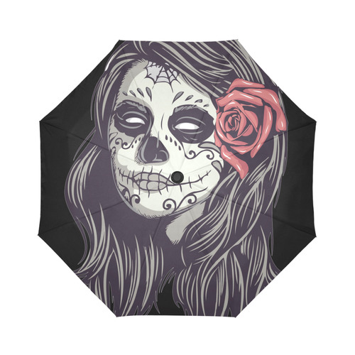 Sugar Skull Day of the Dead Girl Red Rose Auto-Foldable Umbrella (Model U04)