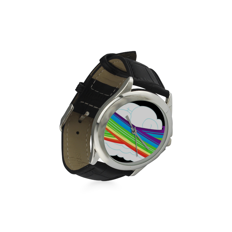 flying with rainbow dash Women's Classic Leather Strap Watch(Model 203)