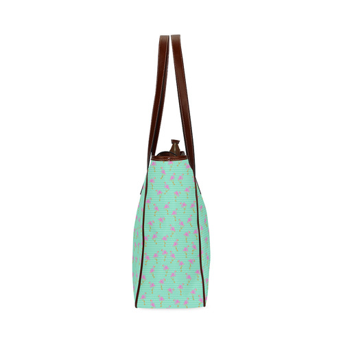 Pink and Green Flamingo Pattern Classic Tote Bag (Model 1644)