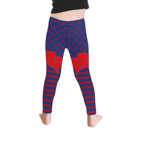 Polka Dots Stripes Comic Ribbon blue red Kid's Ankle Length Leggings (Model L06)