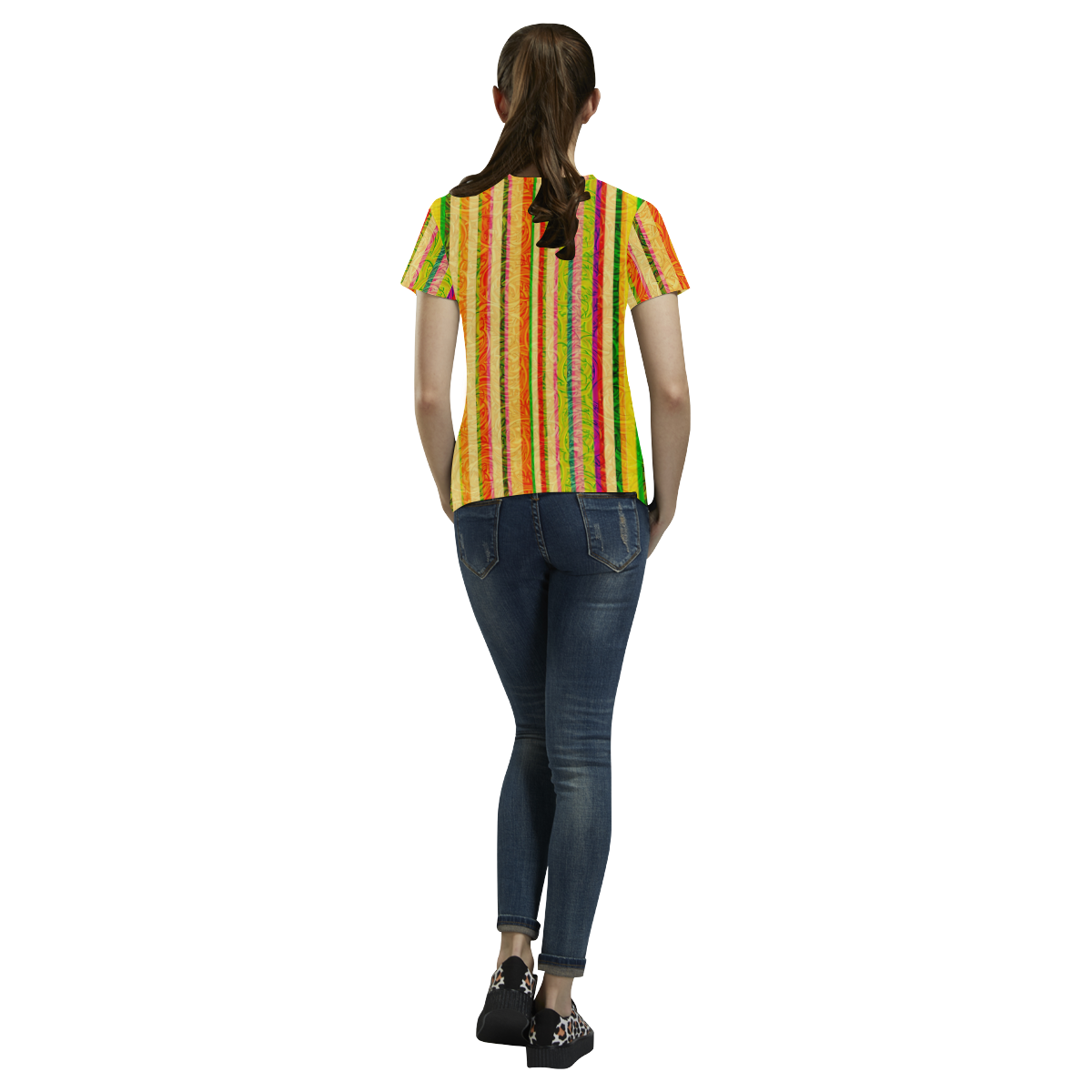 Colorful Stripes on Curls Pattern All Over Print T-Shirt for Women (USA Size) (Model T40)