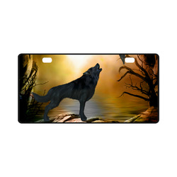 Lonely wolf in the night License Plate