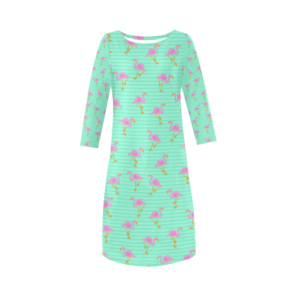 Pink and Green Flamingo Pattern Round Collar Dress (D22)