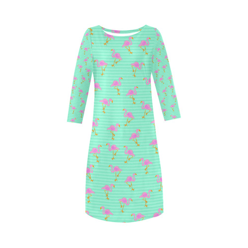 Pink and Green Flamingo Pattern Round Collar Dress (D22)