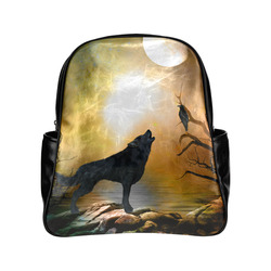 Lonely wolf in the night Multi-Pockets Backpack (Model 1636)
