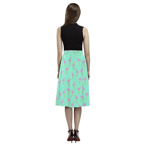 Pink and Green Flamingo Pattern Aoede Crepe Skirt (Model D16)