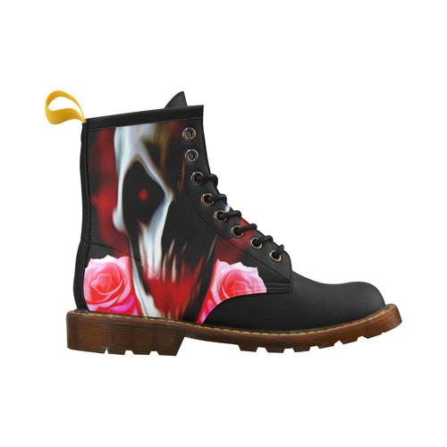 Abstract skull with roses High Grade PU Leather Martin Boots For Men Model 402H