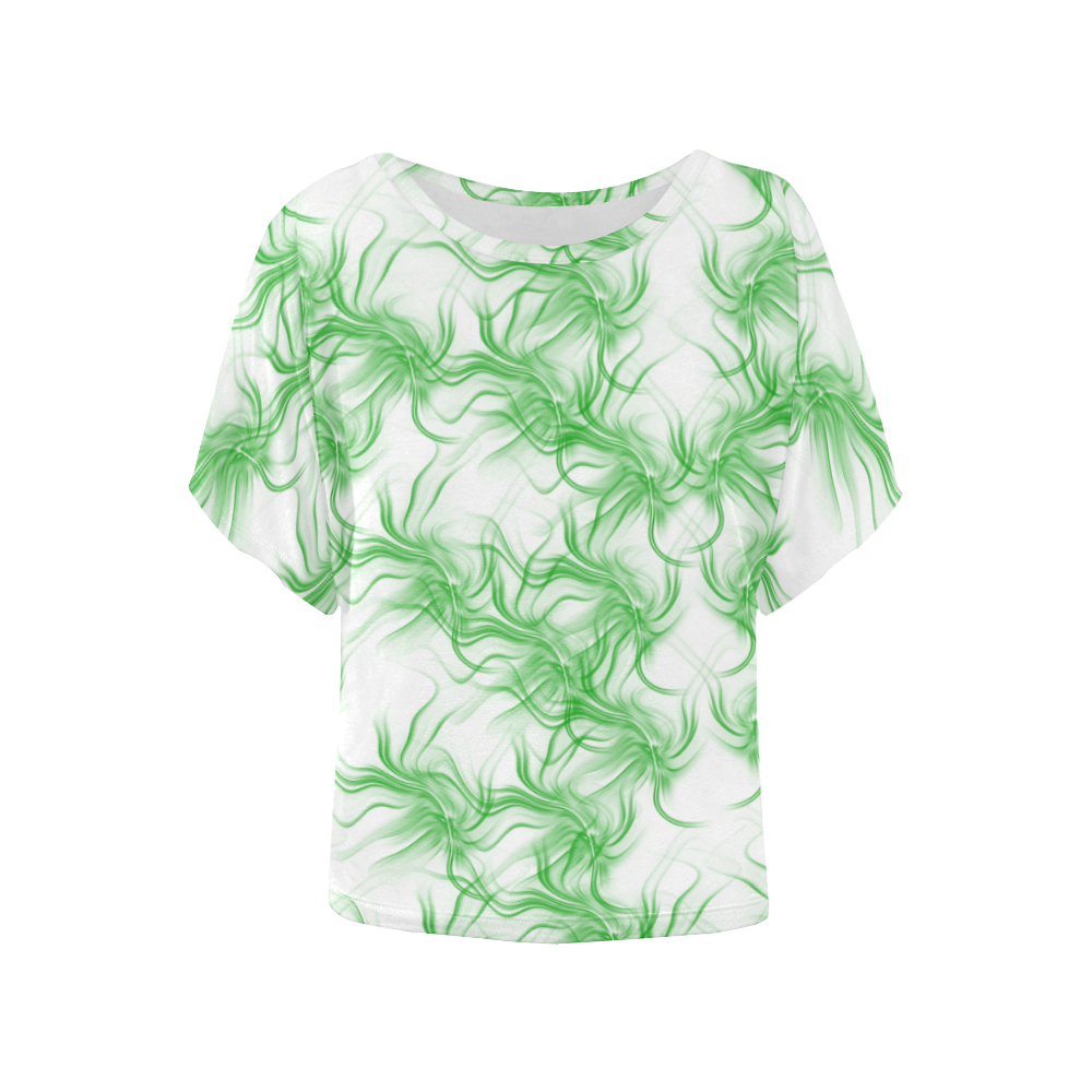 Smoke Green Flames Women's Batwing-Sleeved Blouse T shirt (Model T44)