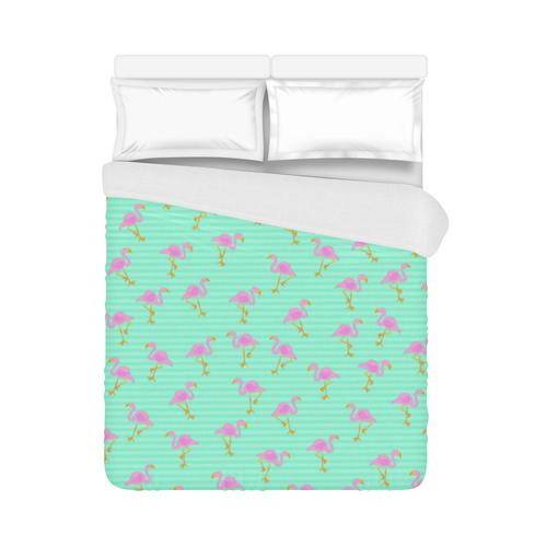 Pink and Green Flamingo Pattern Duvet Cover 86"x70" ( All-over-print)